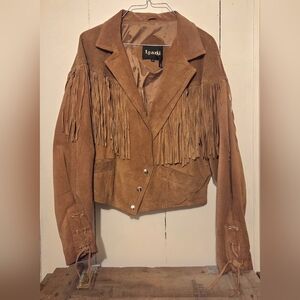 Learsi Vintage Leather Suede Fringe Jacket | Western Boho Cropped | Size M